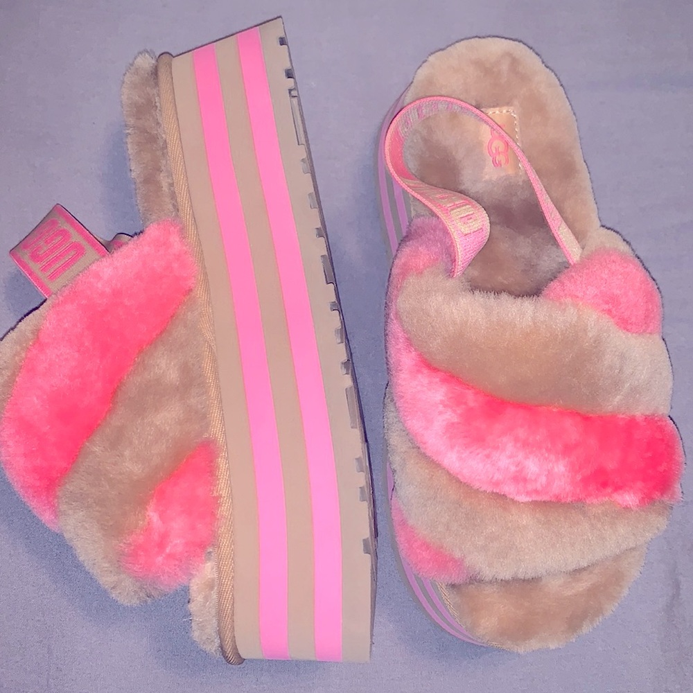 Y2K Vibes Platform UGG Slippers Pink & Teddy Bear Brown
